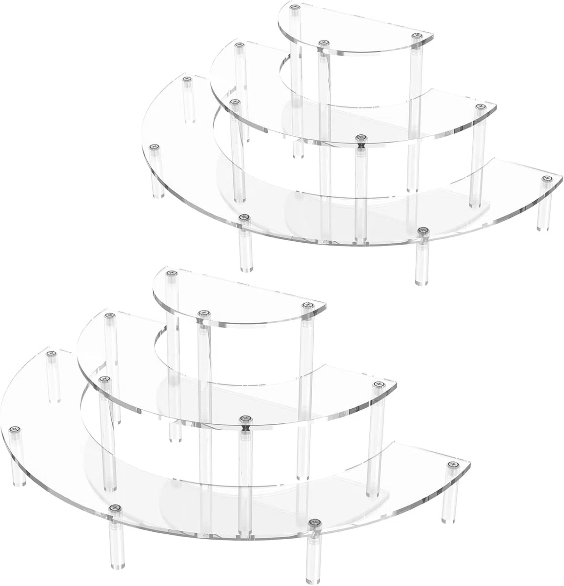 LATERN 2 Pièces Présentoir en Acrylique, 3 Niveaux Grand Étagère de Présentation Transparent Demi-Lune Support de Table pour Parfums Cupcakes Figurines Dessert Cosmétique Lotion Crème (38CM x 15CM)