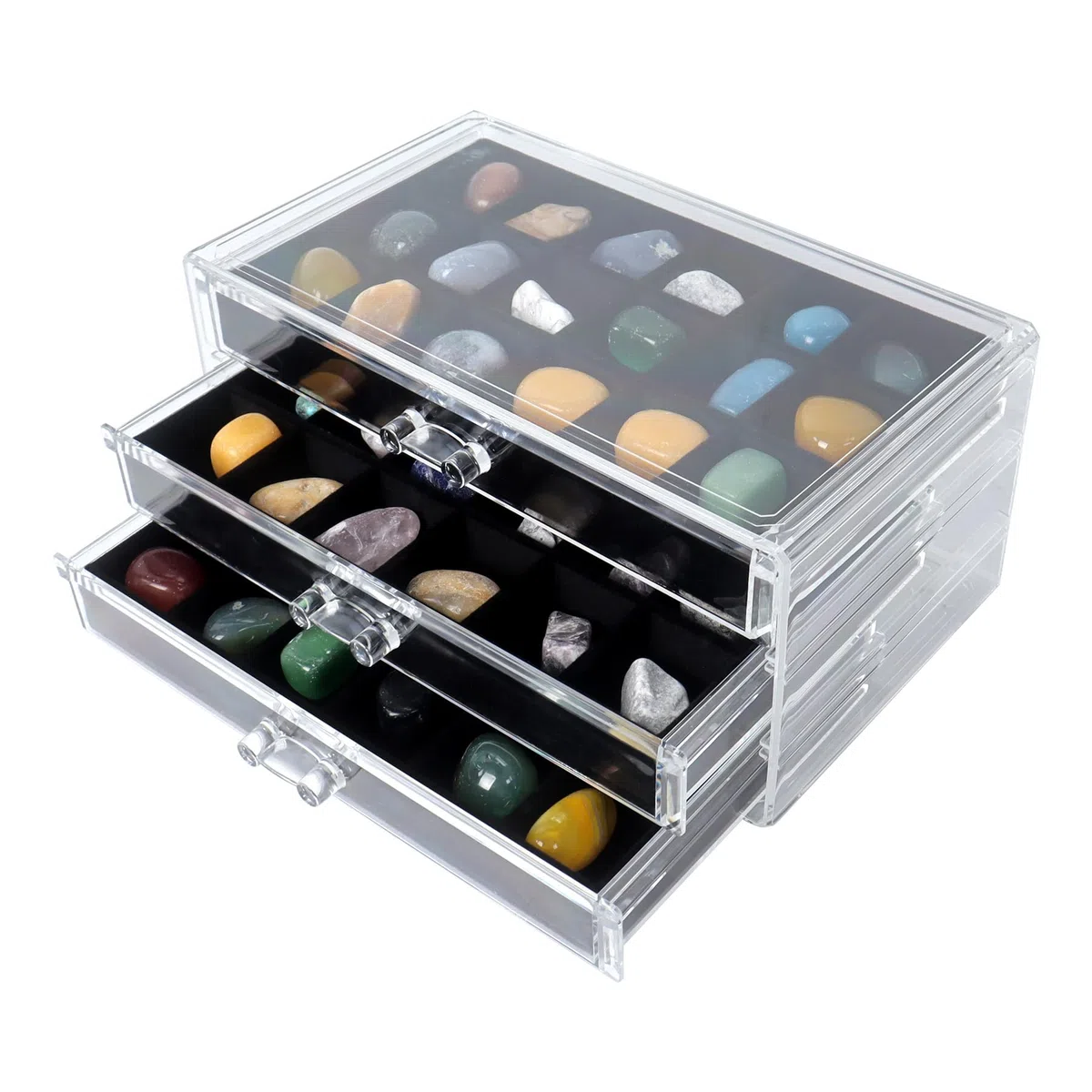 Rock Vitrine de collection en acrylique Rock 3 étages 54 compartiments (3 x 3,5 cm), boîte de rangement avec compartiments pour petits objets de collection, cristaux fossiles, pierres