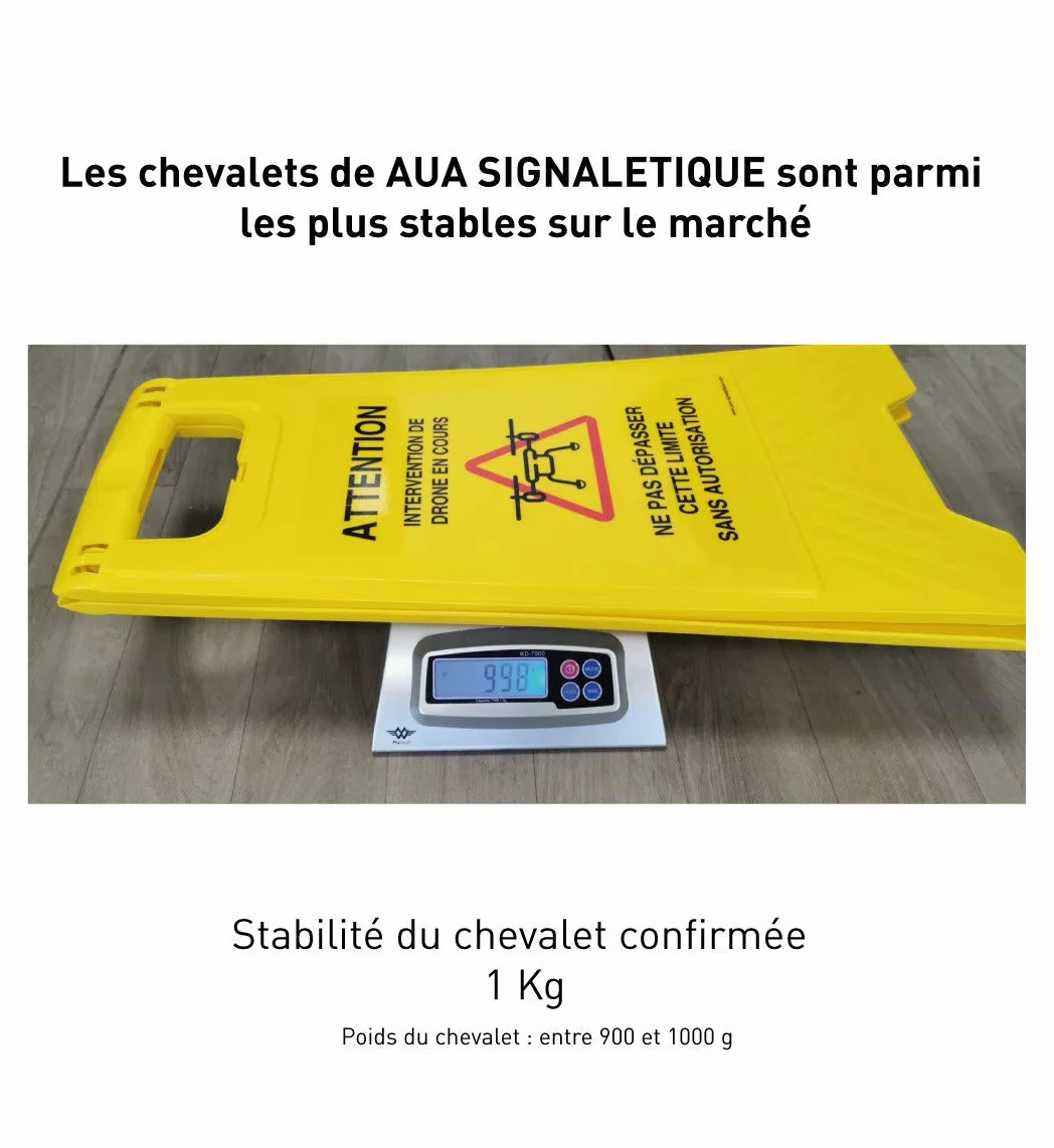 AUA SIGNALETIQUE - Chevalet de signalisation sol Glissant - Poids 1KG en plastique jaune