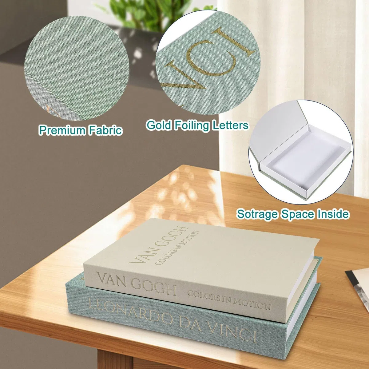 Set de Boîtes à Livres Décoratives en Lin avec Dorure à Chaud – Boîte de Rangement Élégante à Fermeture Magnétique pour Bibliothèque, Salon, Café, Bureau et Décoration de Fête