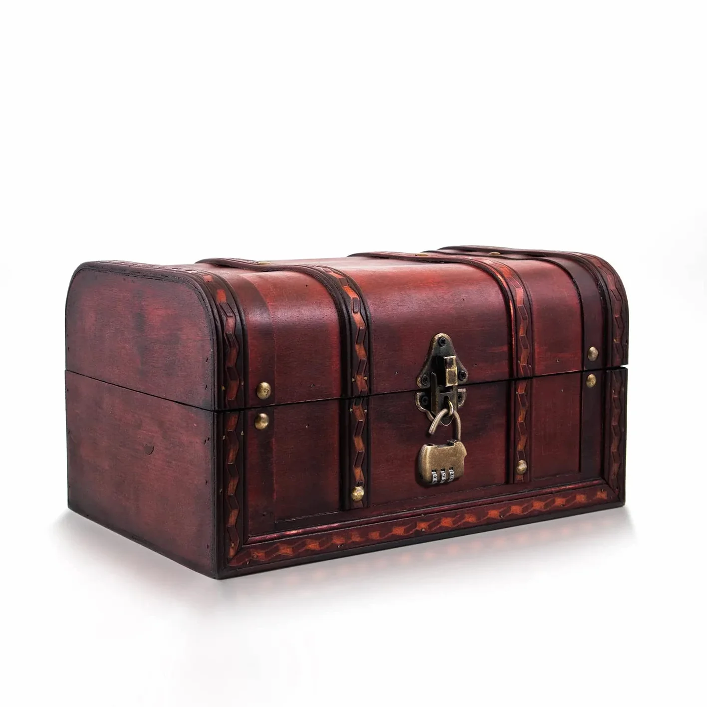 infinimo Caribe Coffre au trésor avec Cadenas à Code - Coffre en Bois 28 x 19 x 15 cm - Idéal comme boîte Cadeau pour Mariage et Anniversaire