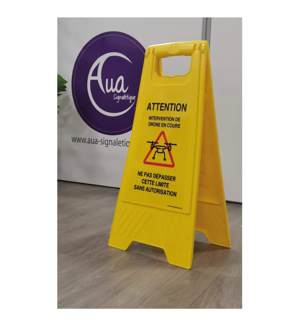AUA SIGNALETIQUE - Chevalet de signalisation sol Glissant - Poids 1KG en plastique jaune