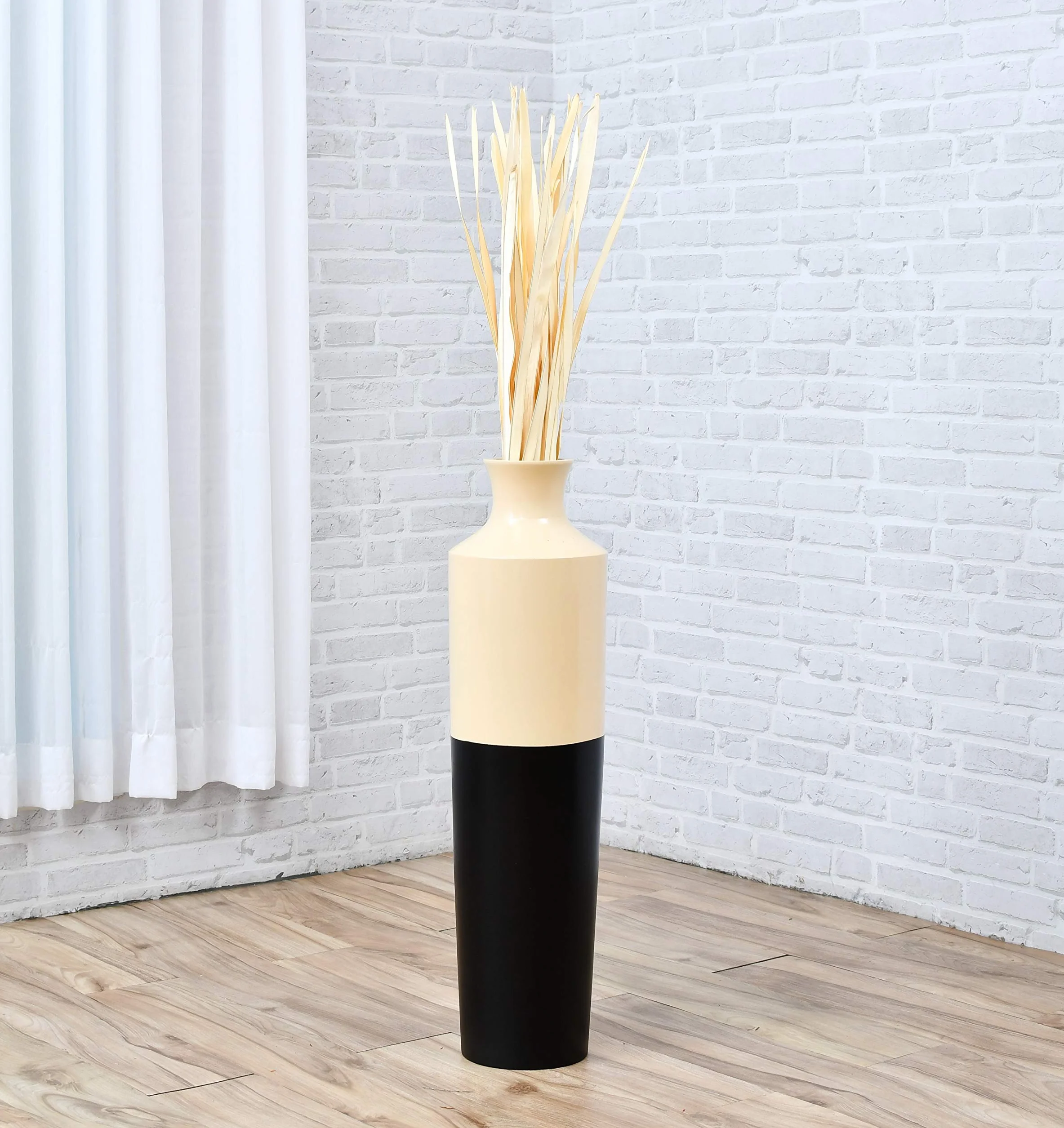 LEEWADEE Décoration Vase Sol - Feuilles de Palmier Séchées 115 cm Naturel, Set 2 Bouquets