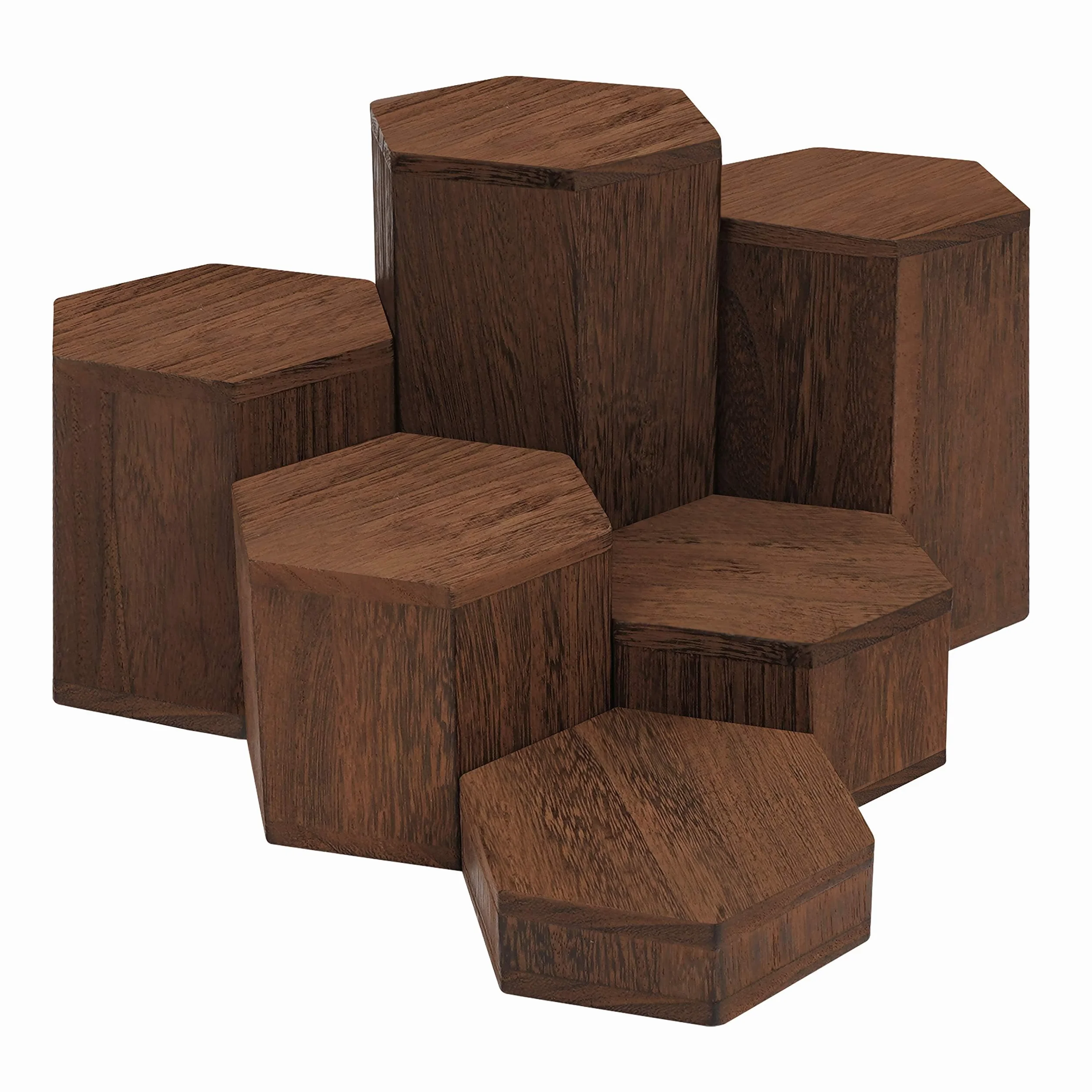 BELLE VOUS Cube en Bois de Forme Hexagonal (Lot de 6) - Presentoir Produit pour Étagères et Comptoirs - Socle en Bois à Plusieurs Niveaux pour Bijoux, Magasins, Figurines, Cupcakes et Desserts