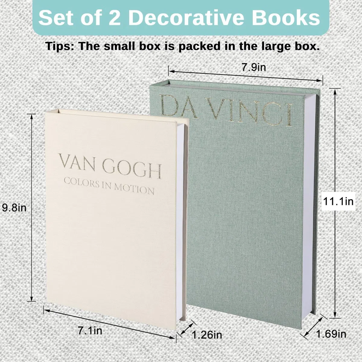 Set de Boîtes à Livres Décoratives en Lin avec Dorure à Chaud – Boîte de Rangement Élégante à Fermeture Magnétique pour Bibliothèque, Salon, Café, Bureau et Décoration de Fête