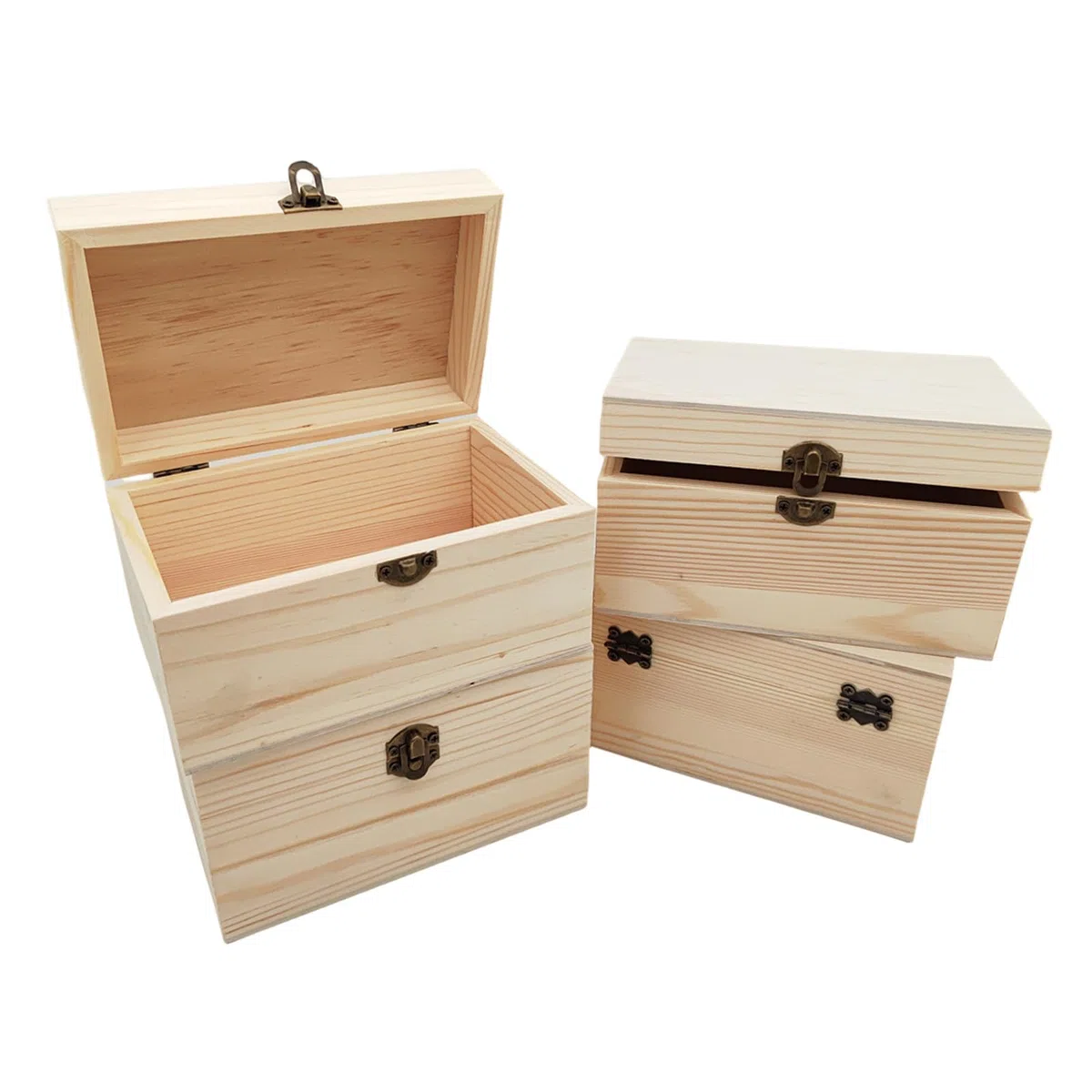 Anktily Lot de 4 petites boîtes en bois brut de 15 x 10 x 8 cm rustiques avec fermoir de verrouillage pour décoration de table de maison