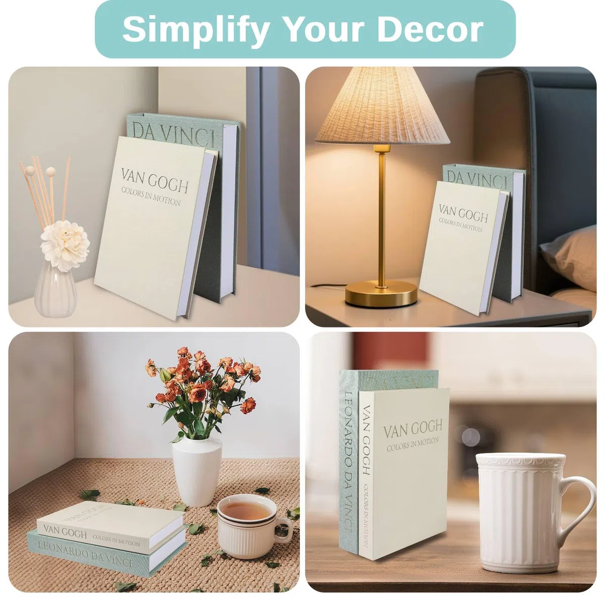Set de Boîtes à Livres Décoratives en Lin avec Dorure à Chaud – Boîte de Rangement Élégante à Fermeture Magnétique pour Bibliothèque, Salon, Café, Bureau et Décoration de Fête