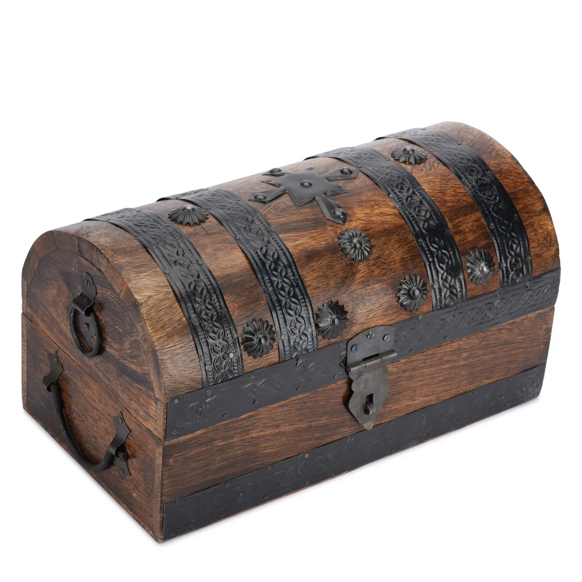 Ajuny Coffre au Trésor Pirate – Coffret fait main en manguier avec bandes de coquillage, boîte de rangement vintage décorative pour bijoux, souvenirs et bibelots – Idée cadeau